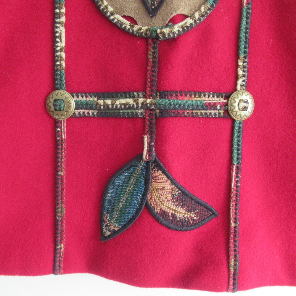Vintage Coloratura 100% Wool Feather Concho Appliqué Vest Western USA Made M - Picture 6 of 12